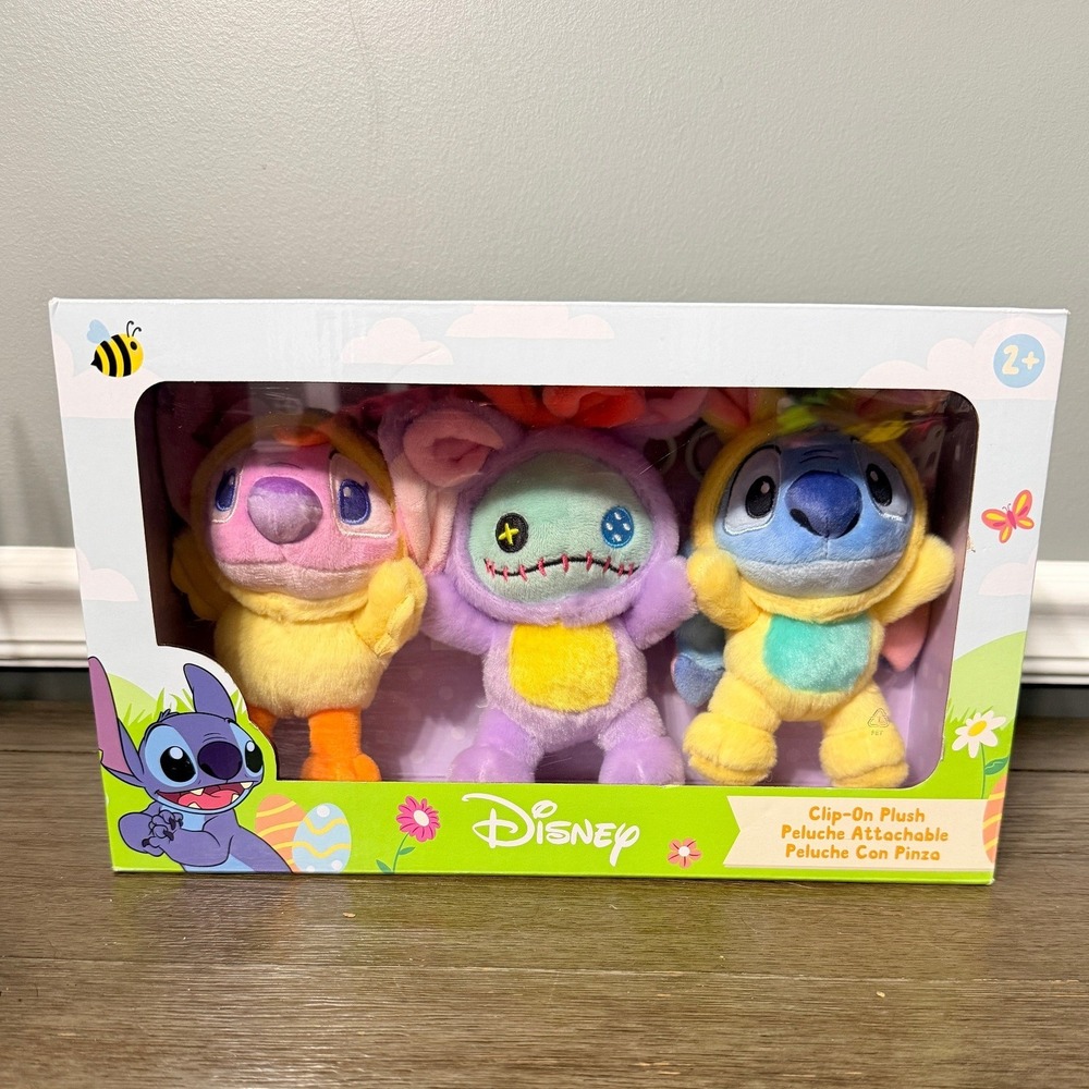 Disney Lilo & Stitch Easter Clip-On Plush Set Stitch Angel Scrump 3 Pack NIB